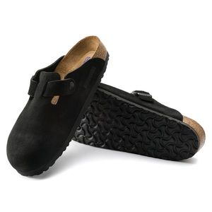 NIB Birkenstock Boston Black Suede Soft Footbed Regular Width Select Size -